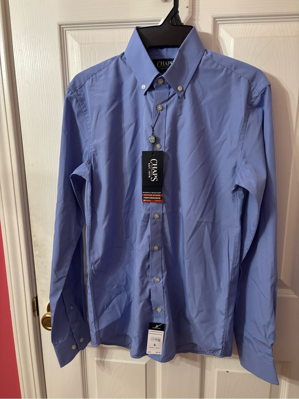 Chaps Men's Button-Down Dress Shirt in Light Blue check SZ SMALL NEW